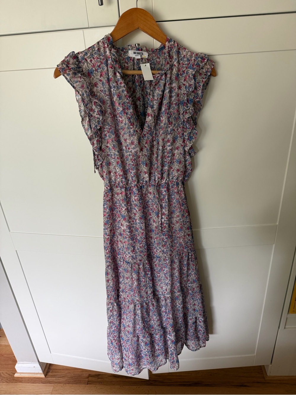 BB Dakota Pink Multi Floral Maxi Dress with Ruffle Sleeves